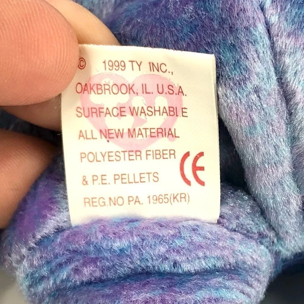 Vintage 1999 Retired Ty Beanie Baby Clubby 2 Bear Purple Blue Silver Bow Rare